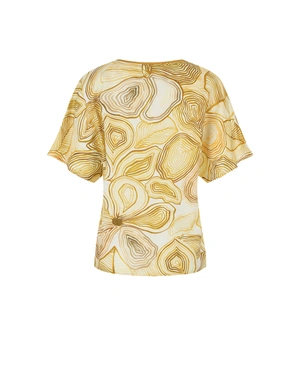 Blouse made of rayon and linen with a stylized motif in beige tones | Blouses | Dika.rs - 5 Blouse made of rayon and linen with a stylized motif in beige tones | Blouses - 5