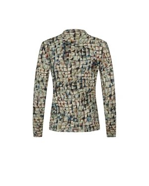 Blouse with abstract green-beige print | All products - 1
