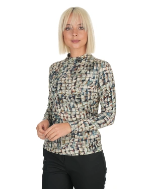 Blouse with abstract green-beige print | All products - 4