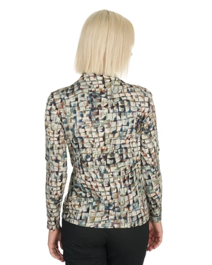 Blouse with abstract green-beige print | All products - 5