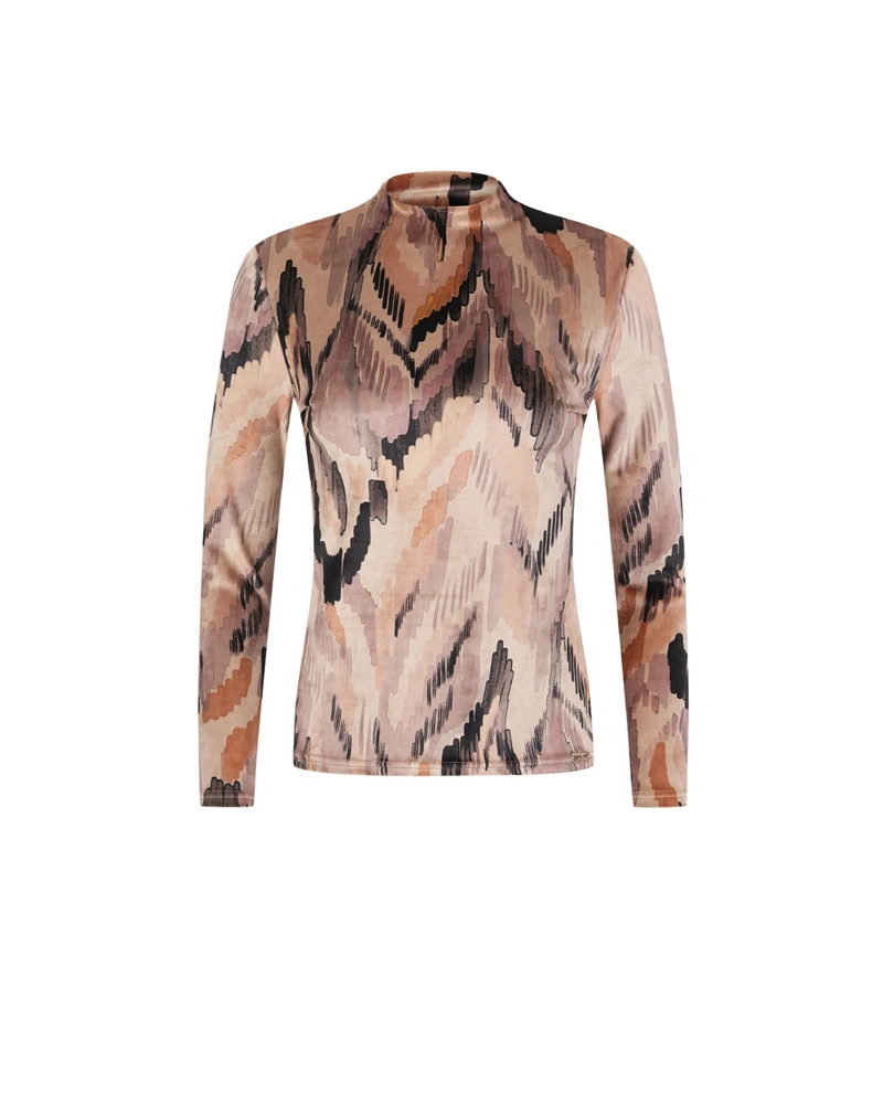 Blouse with an artistic abstract print in earthy tones | T-shirts