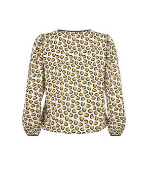 Blouse with stylized print in mustard and black on a light beige background | Blouses - 1