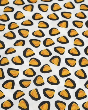 Blouse with stylized print in mustard and black on a light beige background | Blouses - 2
