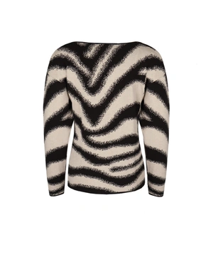 Blouse with wavy print in black and beige | Knitwear - 1