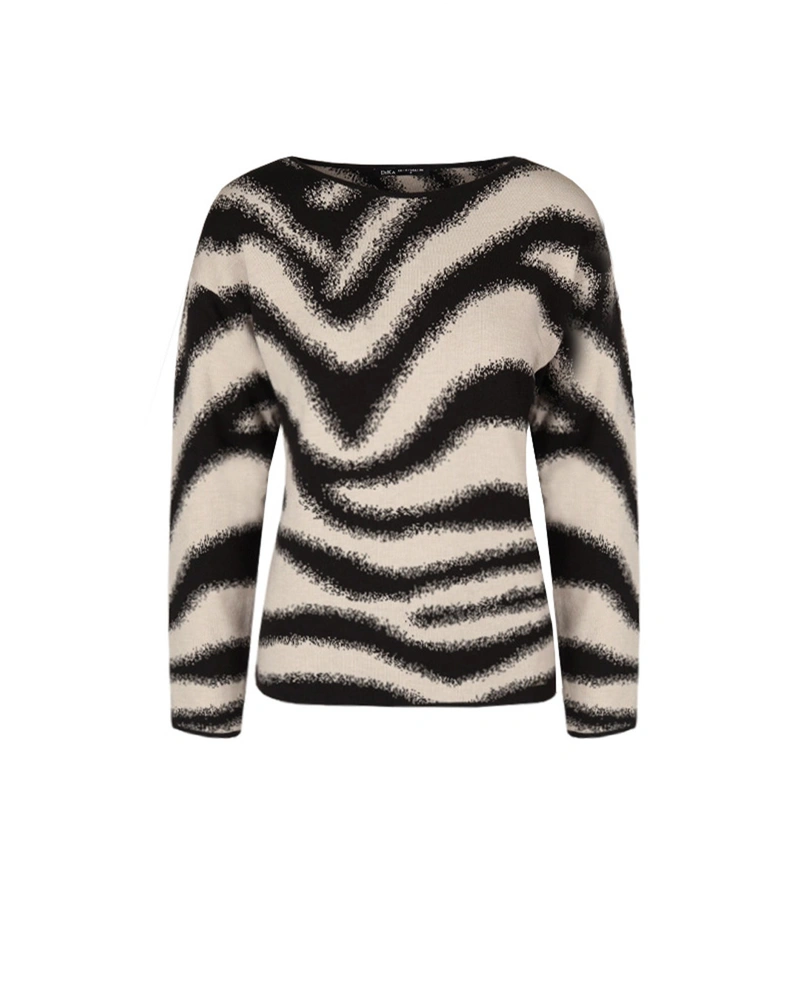 Blouse with wavy print in black and beige | Knitwear