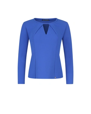 Blue gabardine blouse with teardrop neckline opening | All products | Outlet DiKa Blue gabardine blouse with teardrop neckline opening | All products