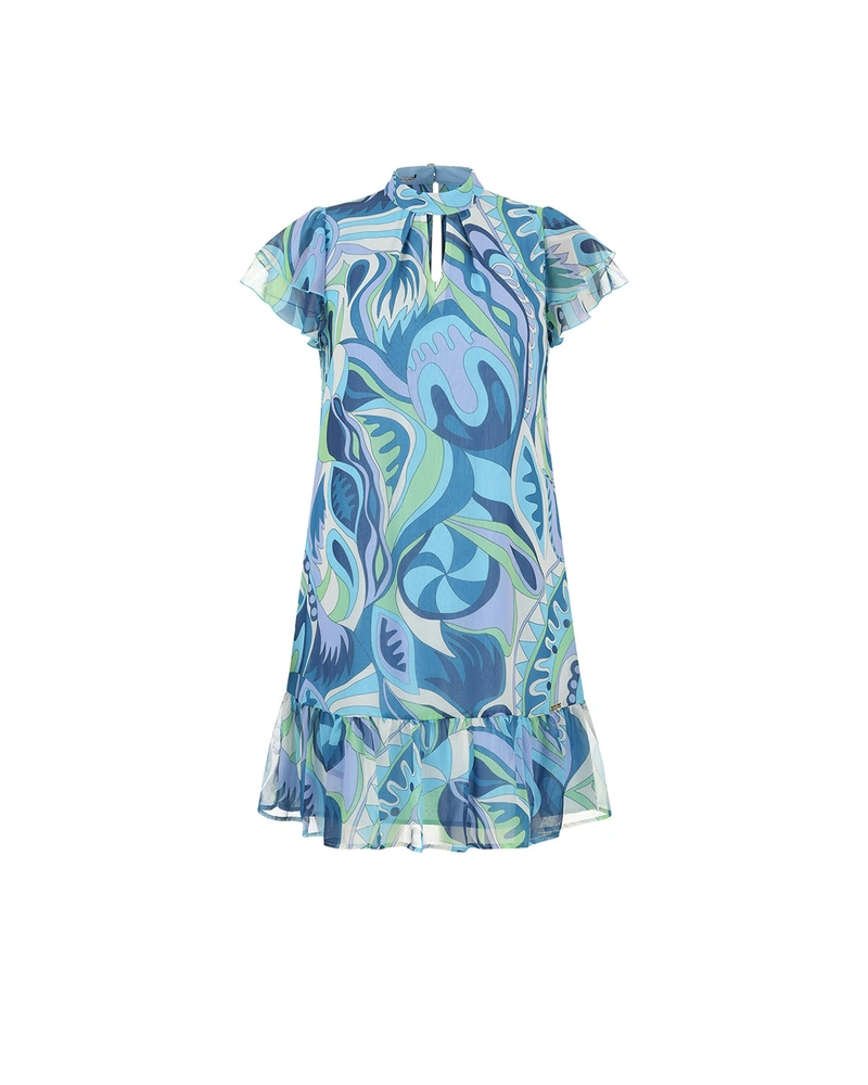 Rochie de sifon albastru-verde cu accent pe decolteu | Toate produsele
