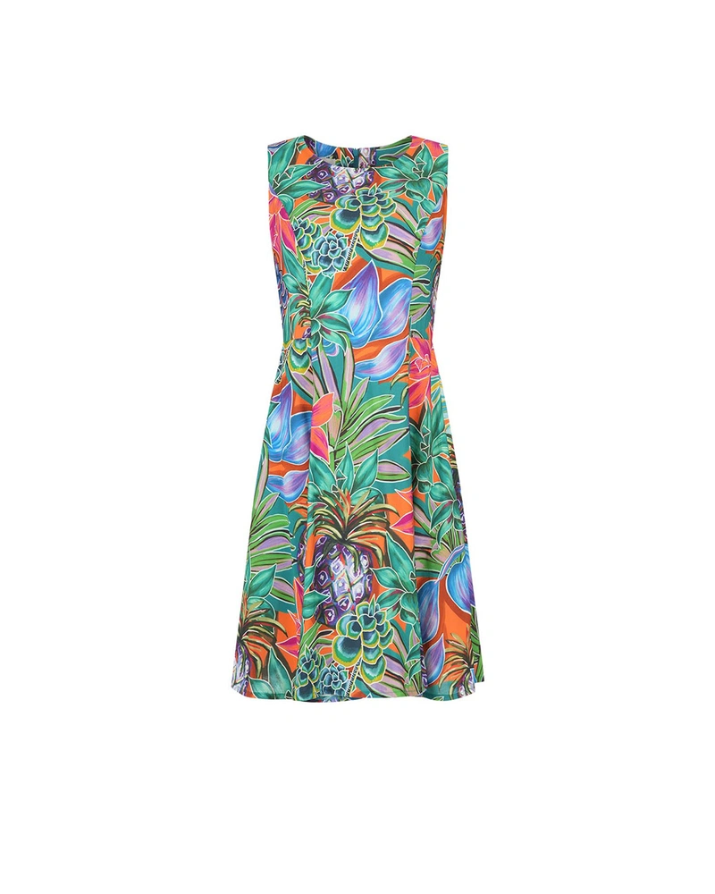 Blue-green summer dress with an eye-catching floral print | Dresses