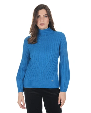 Blue seamless knitted sweater with high neck | Pullovers | Dika.ge - 1 Blue seamless knitted sweater with high neck | Pullovers - 1