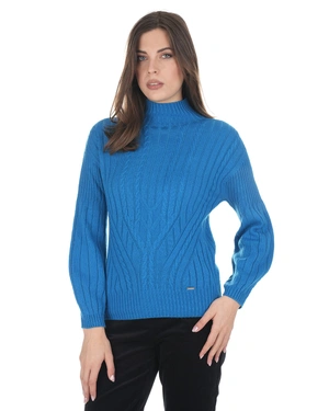 Blue seamless knitted sweater with high neck | Pullovers | Dika.ge - 2 Blue seamless knitted sweater with high neck | Pullovers - 2