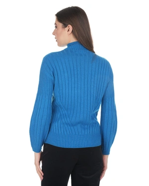 Blue seamless knitted sweater with high neck | Pullovers | Dika.ge - 3 Blue seamless knitted sweater with high neck | Pullovers - 3