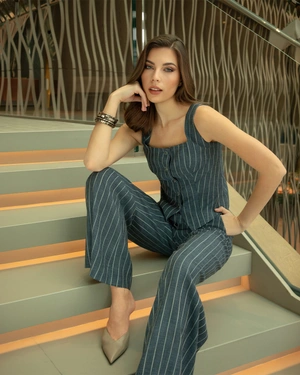 Blue striped fitted viscose-linen tailored vest | Jackets and Blazers - 1