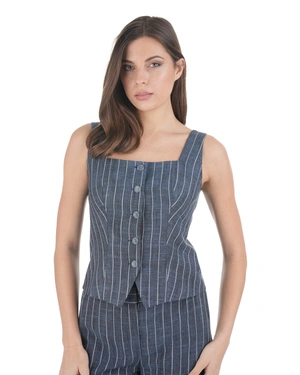 Blue striped fitted viscose-linen tailored vest | Jackets and Blazers - 2