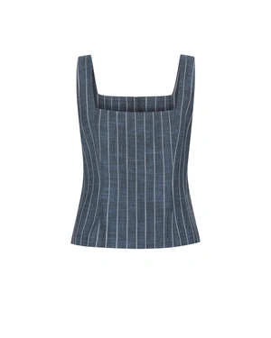Blue striped fitted viscose-linen tailored vest | Jackets and Blazers - 6