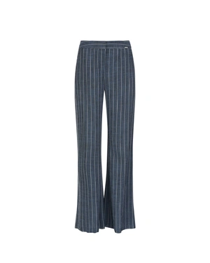 Blue striped linen and viscose trousers | Trousers - 6