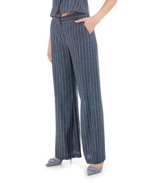 Blue striped linen and viscose trousers | Trousers - 8
