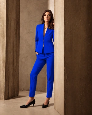 Blue women’s trousers with a tapered silhouette | Trousers - 1