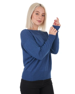 Boat neckline blouse in navy blue | Knitwear - 11