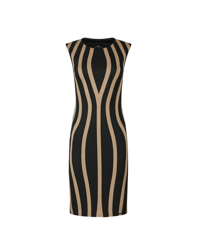 Bodycon shaping dress with contrasting black and beige pattern | Dresses and Jumpsuits