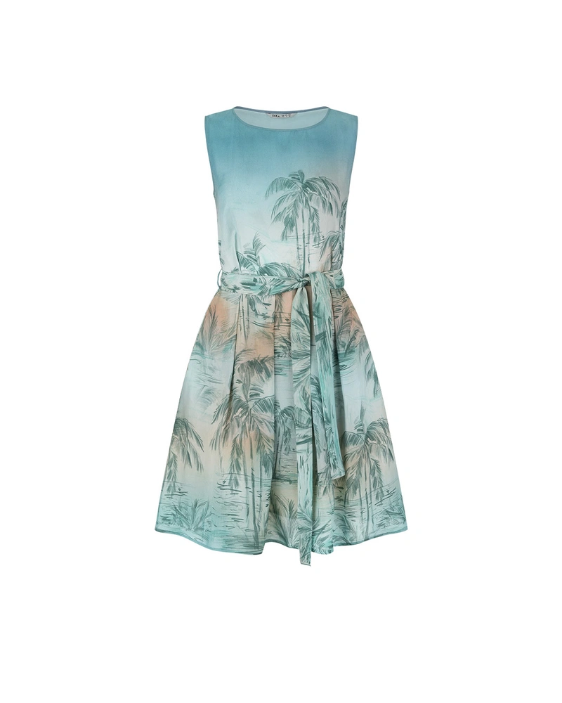 Breathable Lyocell dress with tropical palm print | Dresses