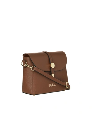 Brown genuine leather handbag with flap and subtle accent | | Dika.com - 1 Brown genuine leather handbag with flap and subtle accent | - 1