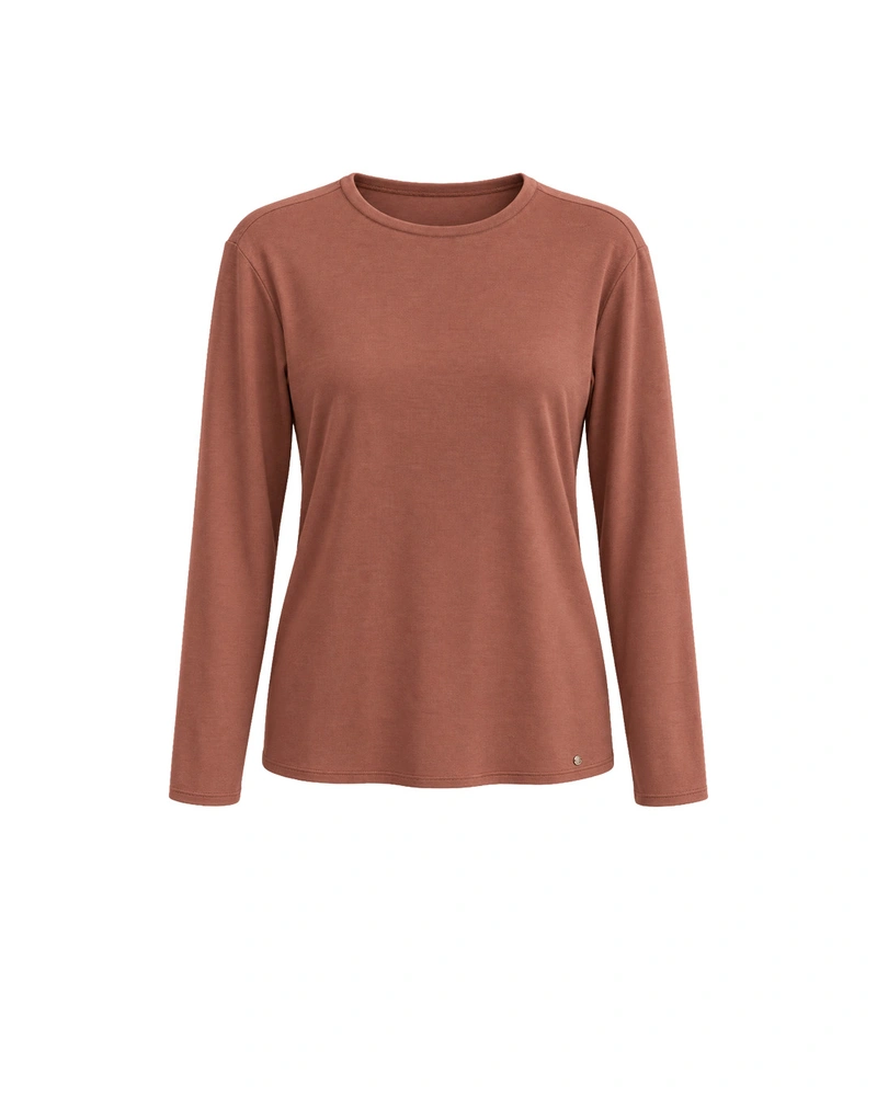 Brown long-sleeve knitted top | T-shirts