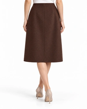 Brown wool midi skirt with a decorative buckle | Skirts - 2