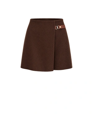 Brown wool skort with a decorative buckle | Shorts | Dika.ge Brown wool skort with a decorative buckle | Shorts