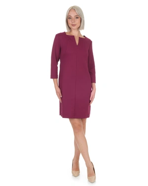 Burgundy dress with classic design and V-neckline | All products - 3