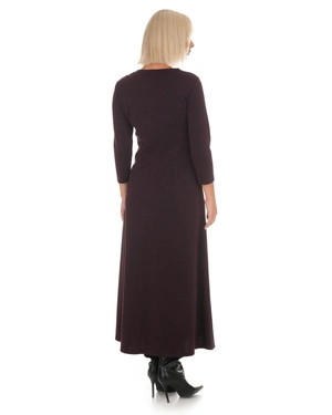 Burgundy dress with draped detail and metallic effect | Dresses - 2