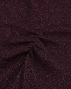 Burgundy dress with draped detail and metallic effect | Dresses - 4