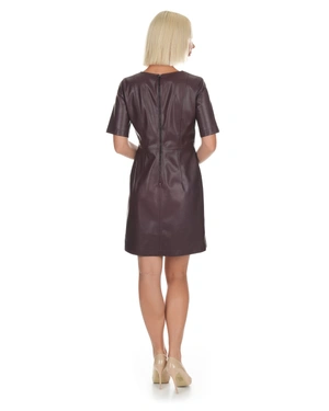 Burgundy eco-leather dress | Dresses and Jumpsuits - 4