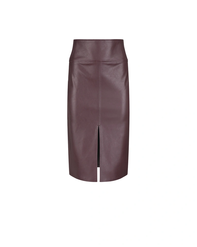 Burgundy eco-leather midi pencil skirt | Skirts