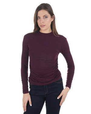 Burgundy long-sleeve top with gathered detail | T-shirts and Tops - 1