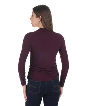 Burgundy long-sleeve top with gathered detail | T-shirts and Tops - 3