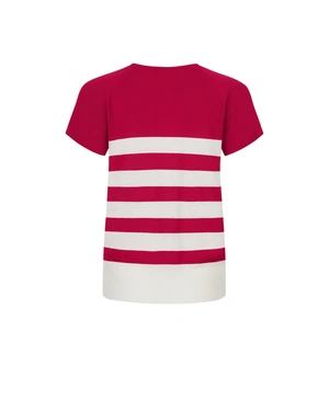 Burgundy striped knit blouse with decorative buttons | Knitwear - 1