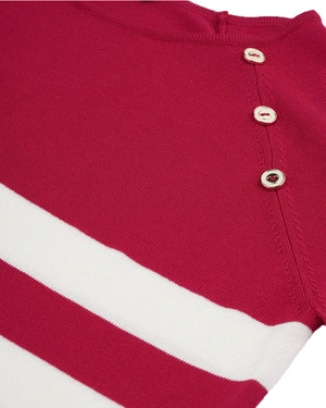 Burgundy striped knit blouse with decorative buttons | Knitwear - 2