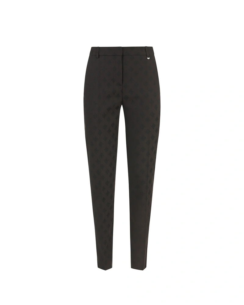 Poslovne pantalone u braon boji sa crnim ukrasima i stilizovanim logotipom | Pantalone i Helanke