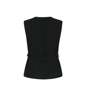 Business vest in black tweed with lurex thread and decorative gold buttons | Jackets - 1