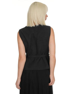 Business vest in black tweed with lurex thread and decorative gold buttons | Jackets - 4
