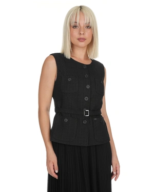 Business vest in black tweed with lurex thread and decorative gold buttons | Jackets - 5