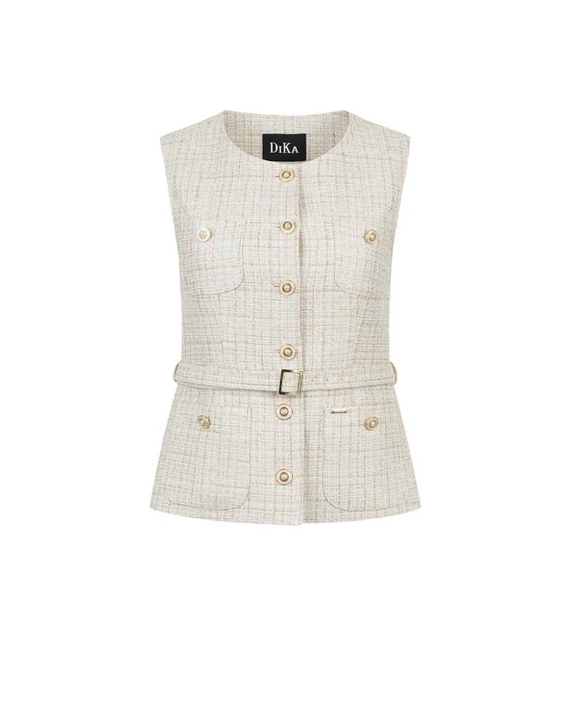 Business vest in white-beige tweed with decorative gold buttons | Jackets and Coats