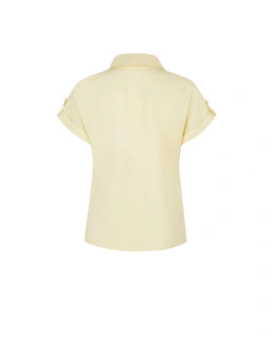 Butter-yellow short-sleeved linen blouse with an open collar | Blouses - 3