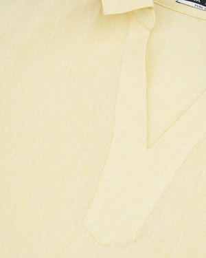Butter-yellow short-sleeved linen blouse with an open collar | Blouses - 4