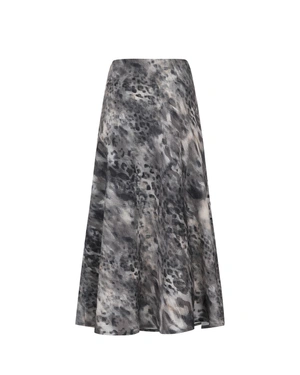 Calf-length skirt with abstract paisley print in grey tones | NEW - 10