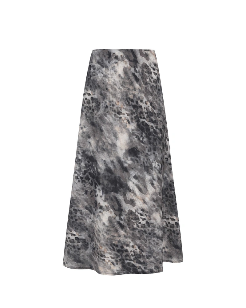 Calf-length skirt with abstract paisley print in grey tones | Skirts and Shorts