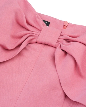 Candy pink strap dress with a bow neckline, made of linen and viscose | Dresses - 12
