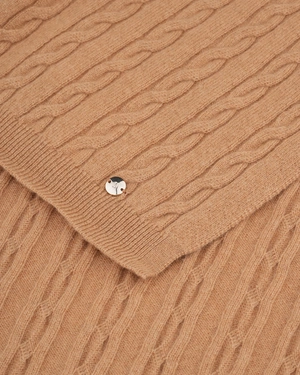 Cashmere scarf with cable-knit pattern, camel color |  - 1