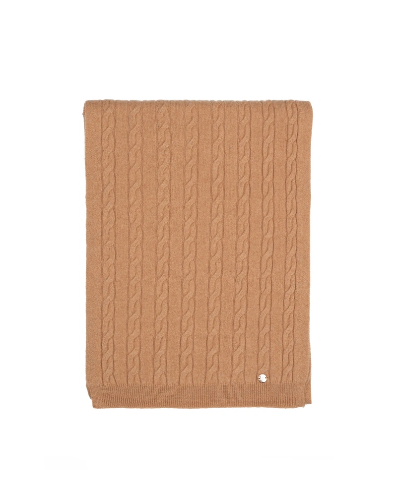 Cashmere scarf with cable-knit pattern, camel color | Scarfs