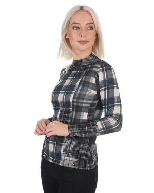 Checked blouse in black and ecru with silk blend | T-shirts - 4
